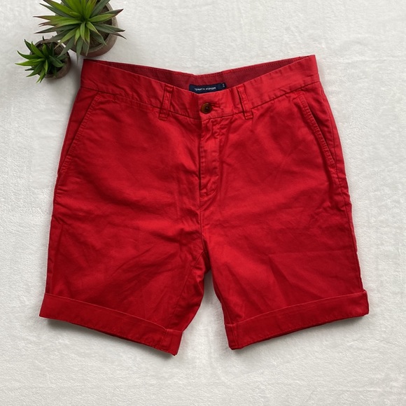 Tommy Hilfiger Cotton Linen Blend Flat Front Shorts (Red) - Picture 2 of 13